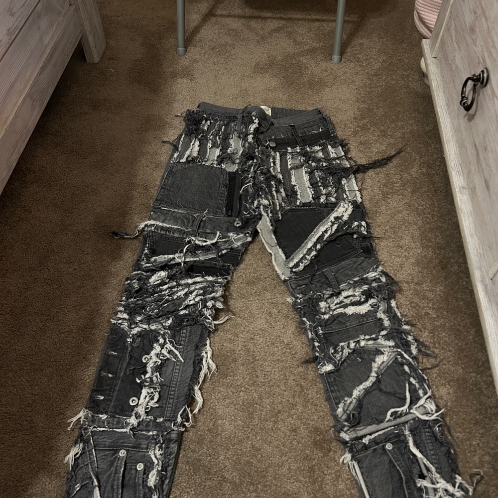 Distressed Black and Gray Men Jeans